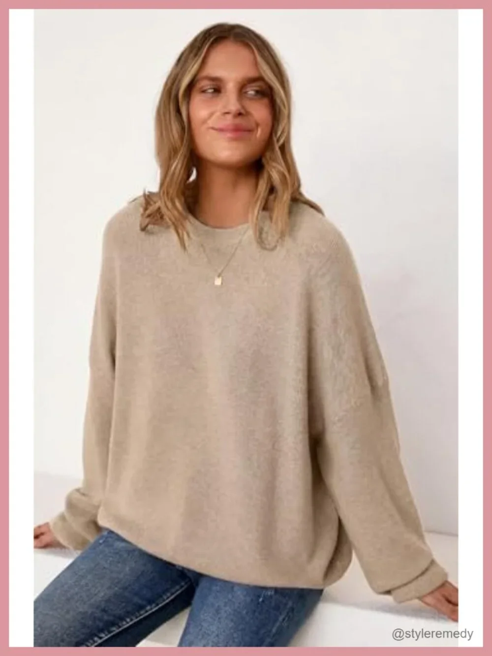 Wool Blend Oversized Crewneck Sweater Long Sleeve Anti-Pilling Wrinkle-Resistant
